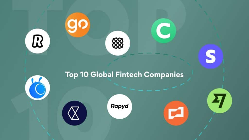 A graphic of the brand logos of ten of the top fintech companies in the world